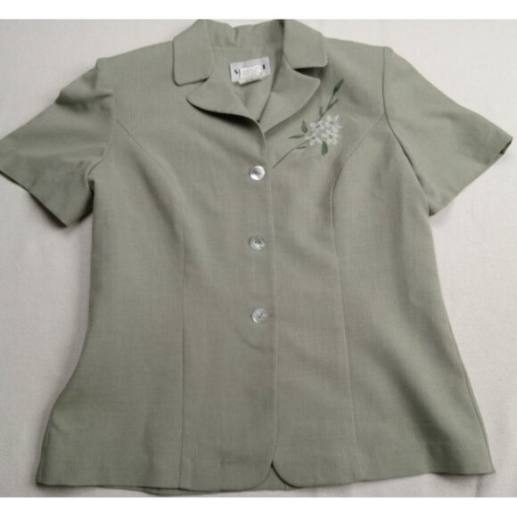 Studio 1 Jackets & Blazers - Studio I Women Green Short Sleeve Top Jacket Flower Print Design Size 14